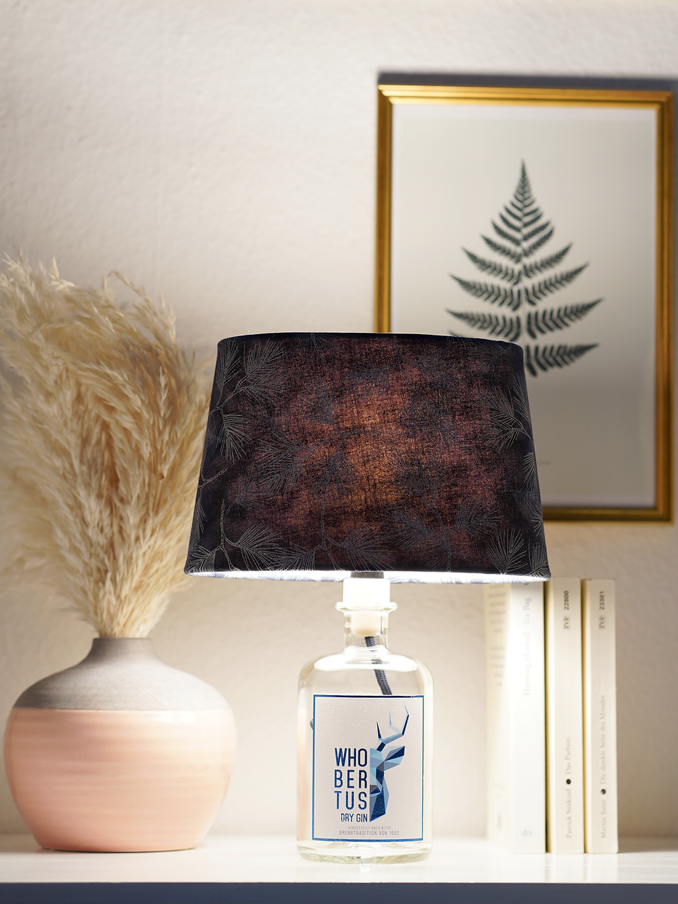 Flaschenlampe Whobertus Gin mit Lampenschirm