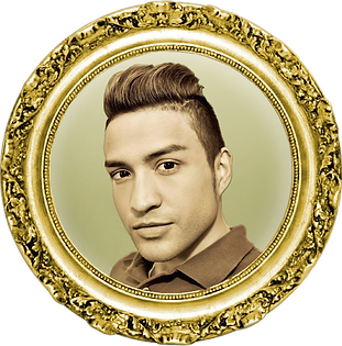 Porträt eines Mannes in einem goldenen Rahmen, STARTSEITE, helles Hemd, zehnsternastro.