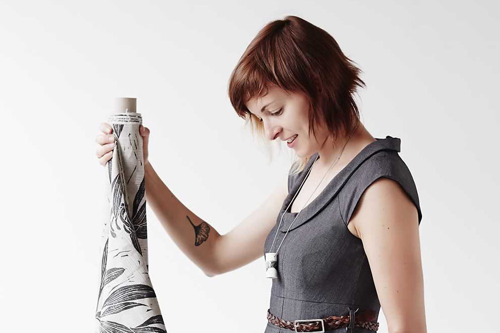 woman holding material