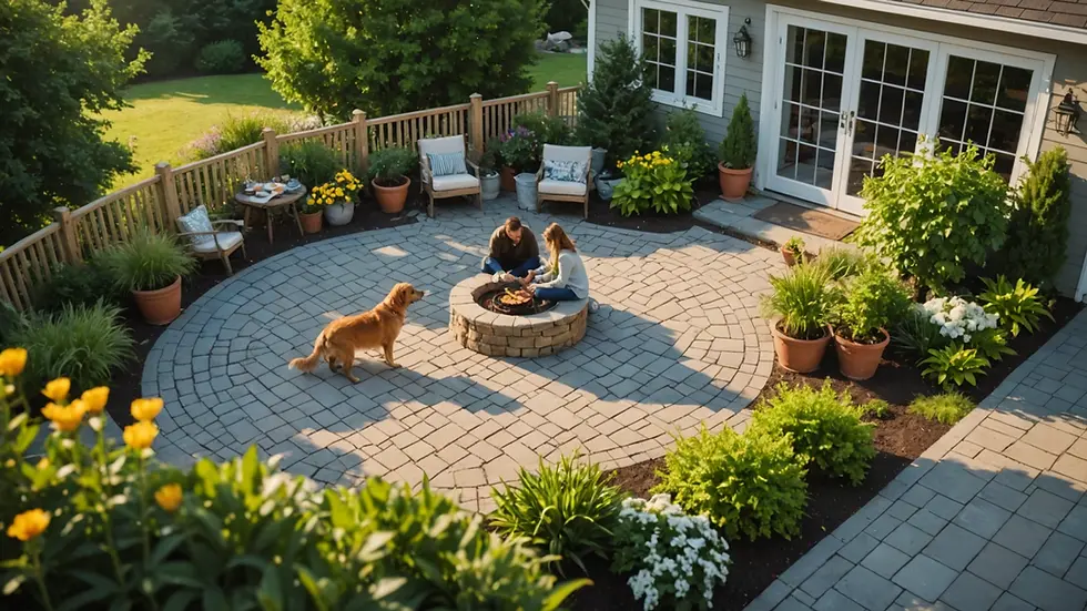 High angle view of a serene outdoor space frequented by happy dogs and their owners