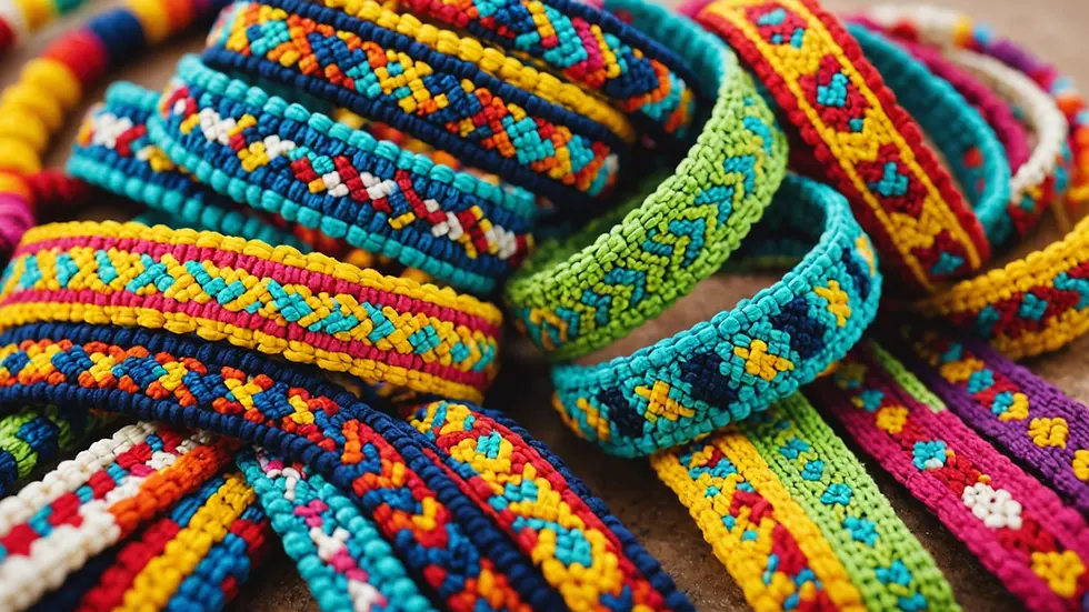 Eye-level view of colorful friendship bracelets