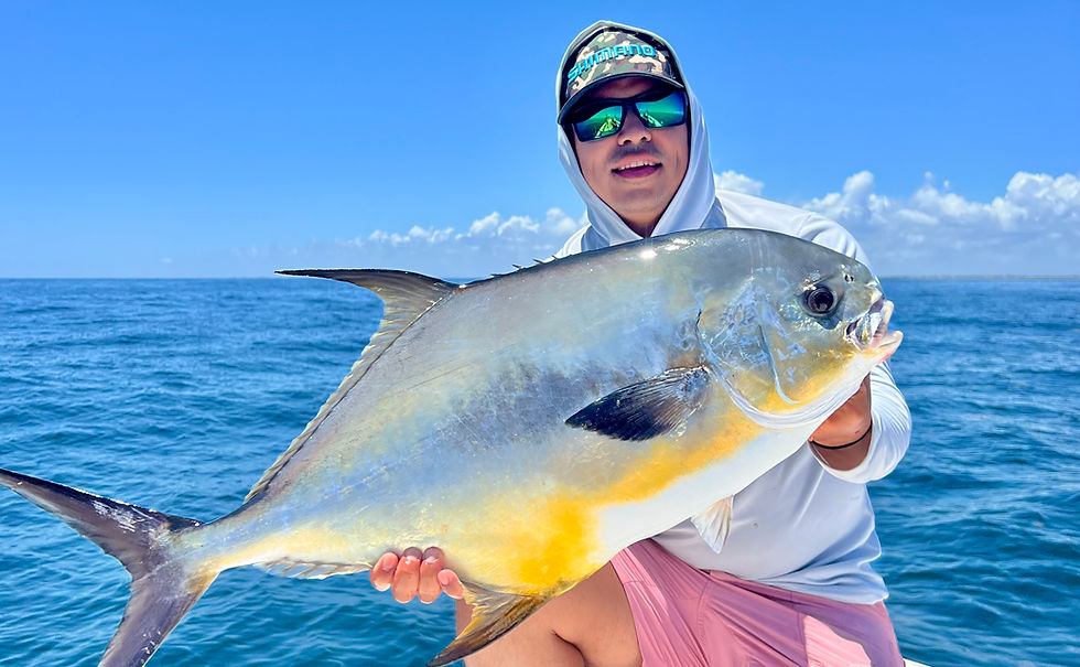 Shimano executive and angler Elliott Peralta holds a fine permit caught with the tackle he tests regularly; he has a dream job but this Charlestonian landed it in style and with perseverance and patience appreciated especially by successful fishermen. ALL PHOTOS COURTESY OF THE AUTHOR