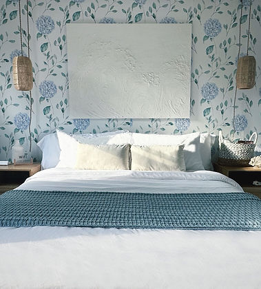 Coastal-style bedroom at Hydrangea House on Cape Cod