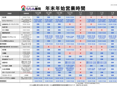 年末年始 店舗営業時間について