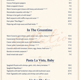menu Restaurant El Patio Mogán