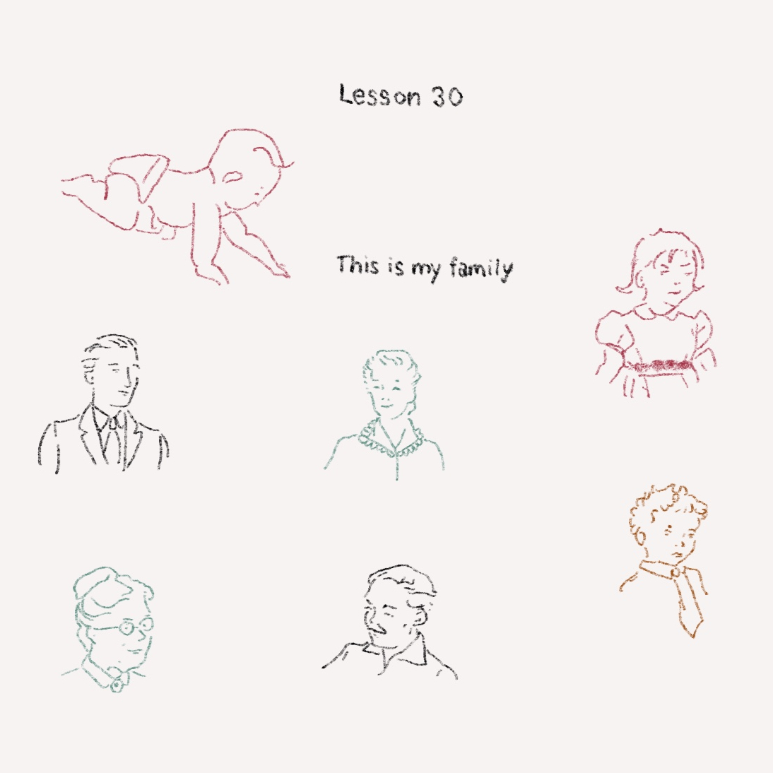 איורי דמויות משפחה עם הכיתוב This is my family