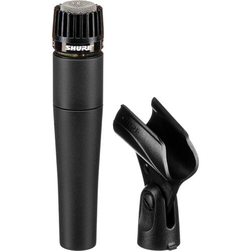 Shure SM57-LC cardioid dynamic instrument microphone with 3-pin XLR connector, die-cast steel body and 157 mm length.