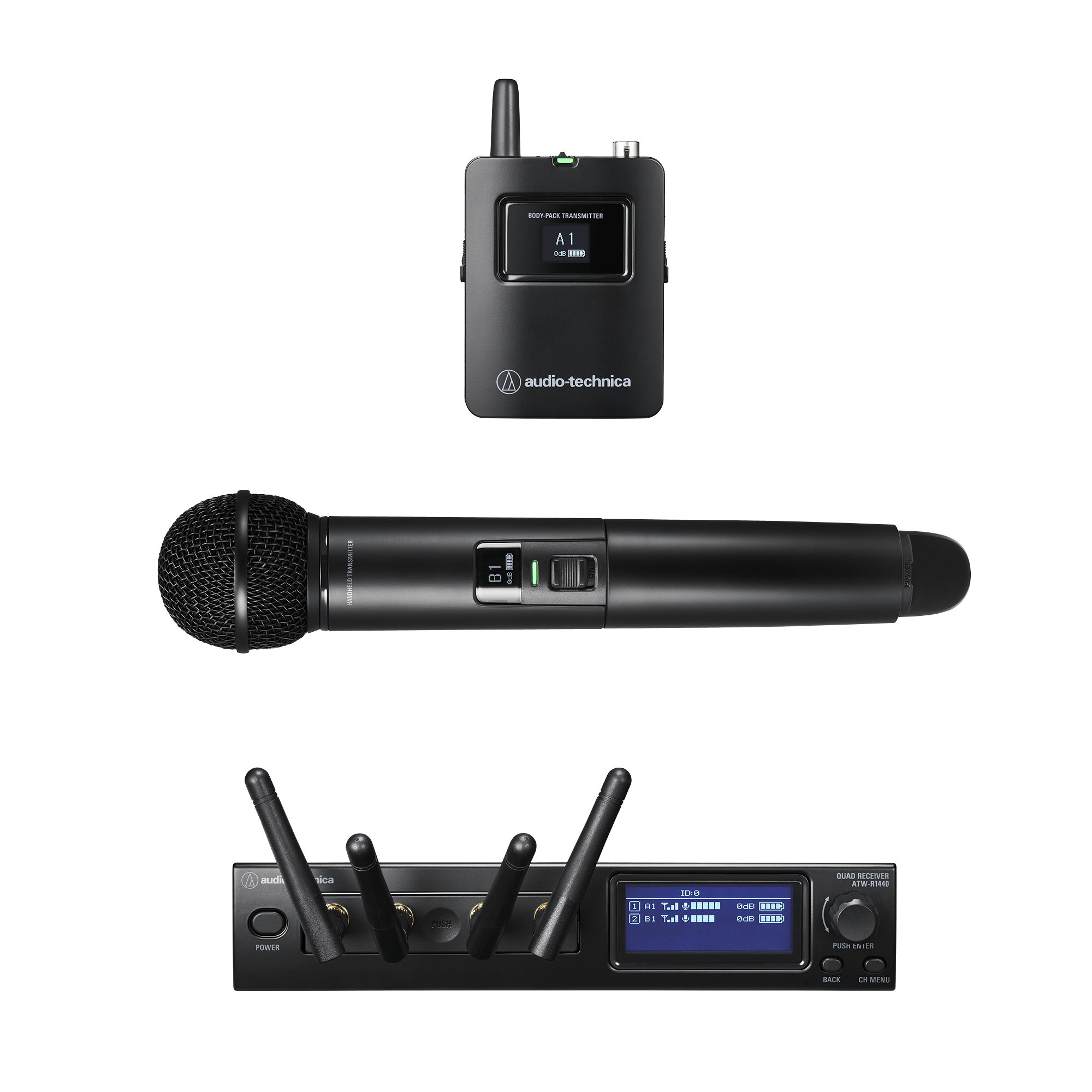 Audio-Technica ATW-1423 System 20 PRO Dual Wireless Microphone System with handheld and body-pack transmitter UPC 49613101614