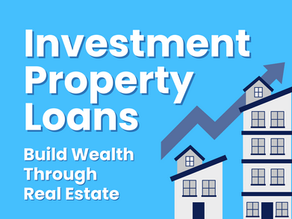 Investment Property Loans – Build Wealth Through Real Estate. Illustration of residential buildings with an upward arrow symbolising growth and financial progress.