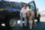 Todd Walters stands for a photo with his dog, Chance, and Shana Myers while at a stop in Bend before heading to Lodi, California in September 2025. After seeing Todd’s story, Myers hired him for some home repairs, and along with other anonymous donors, contributed funds and gas to help him move back to California. Photo by Joe Kline.