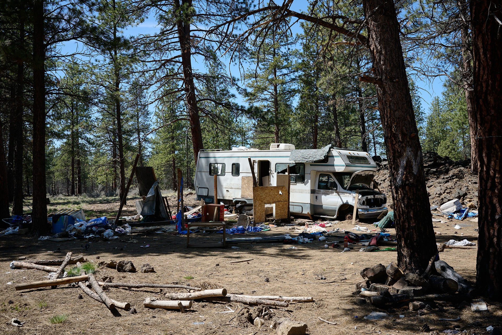 An abandoned campsite is visible in the area near China Hat Road. Photo by Joe Kline.