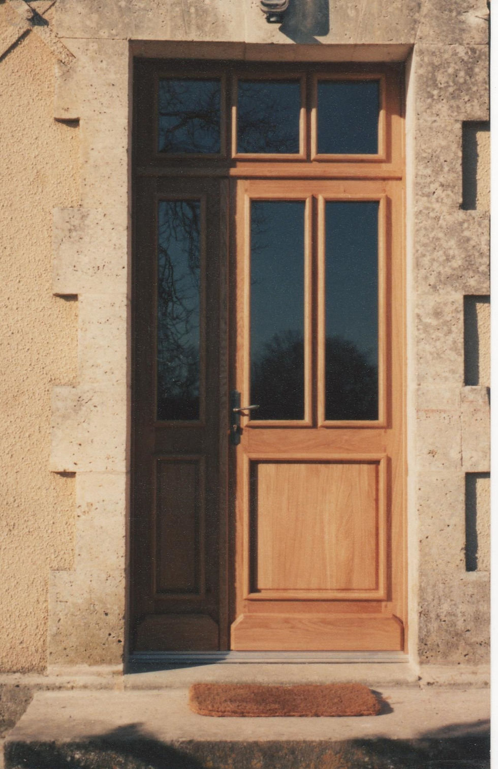 oak door, sidelight and transom