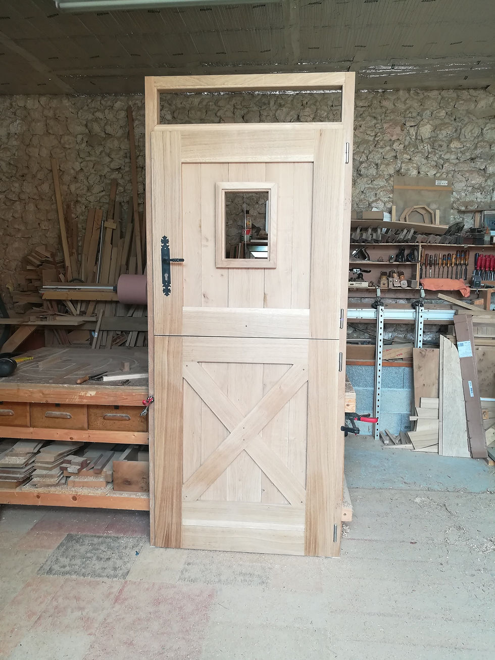 oak stable door in workshop