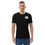 Thumbnail: Man in black t-shirt with small graphic, standing, looking toward Unisex Hoodie.