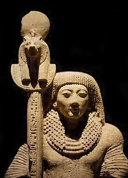 Statue of the High Priest and Standard-bearer of the Goddess Sekhmet Luxor Museum, Egypt.