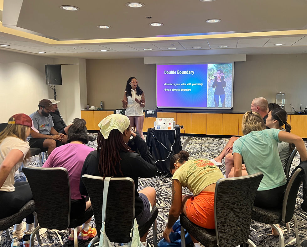 Self-defense class for the HOKA Trail Collective Team