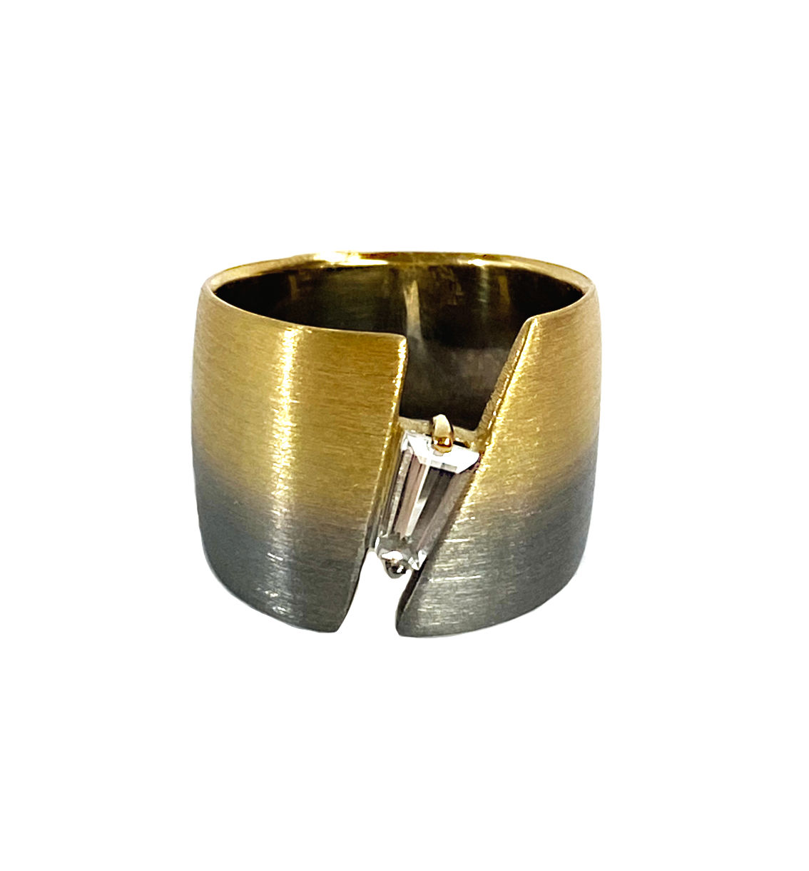 Galio Sterling Silver, Yellow Gold & Black Rhodium Rock Crystal Ring