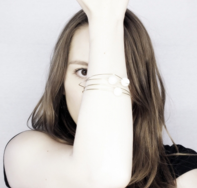 Thumbnail: Melissa McArthur Flat Triangle Bangle with Pearl