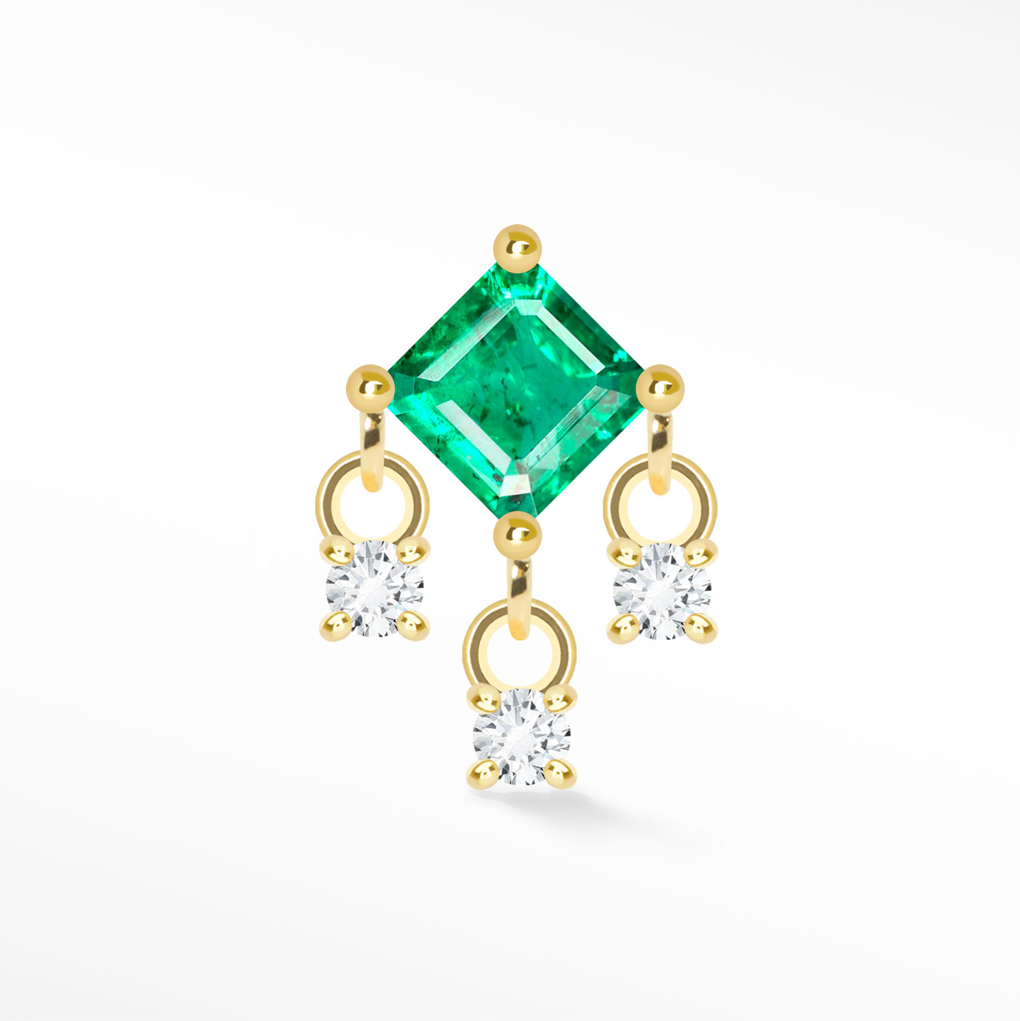 Nina Wynn Flat Back Earring Emerald & Diamond Chandelier 10ct Yellow