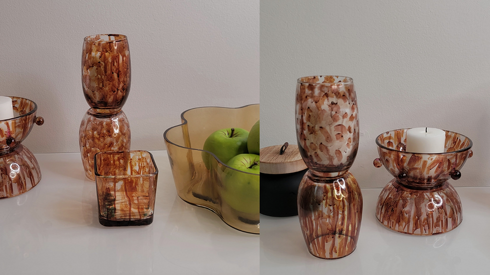 Alcohol Ink Candle Holders on a table for Home decor