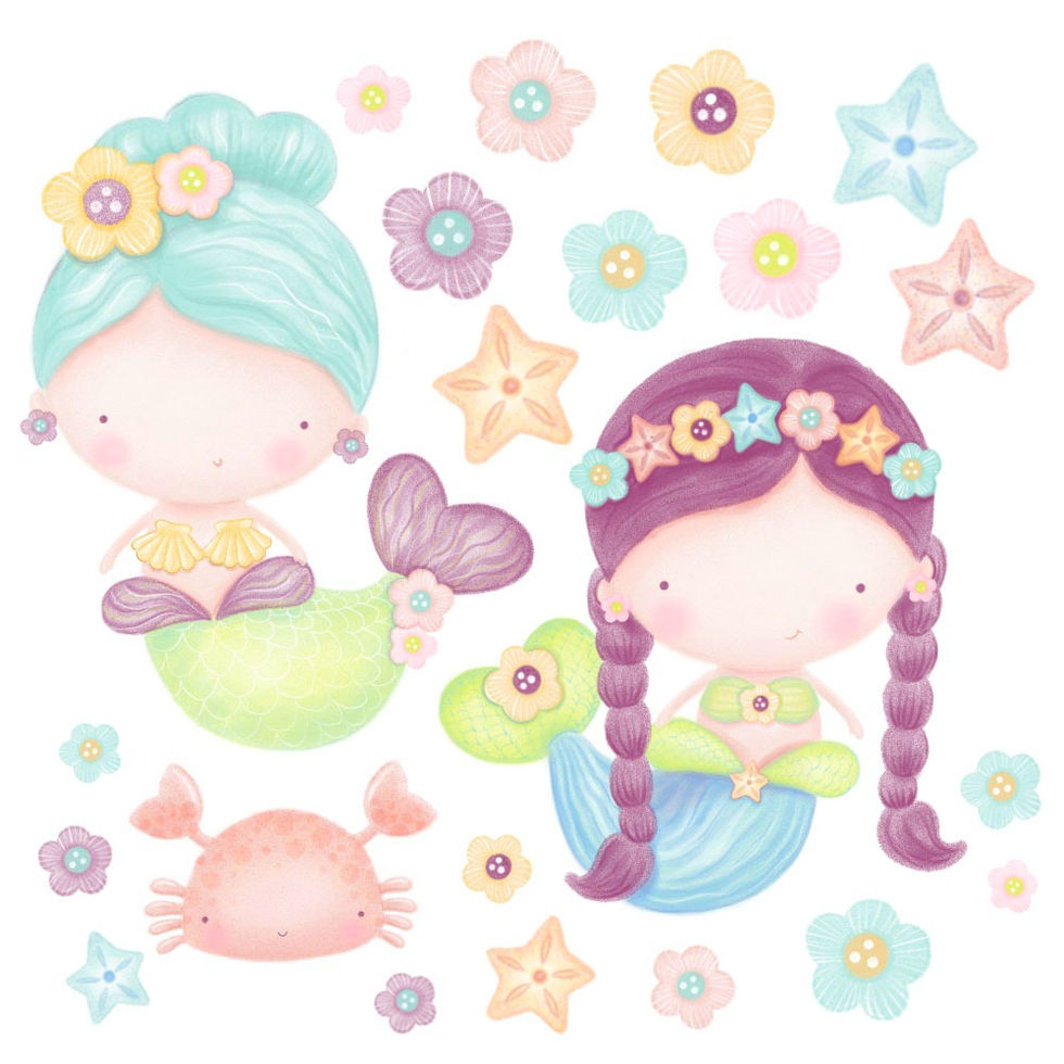 mermaids and sea elements illustration