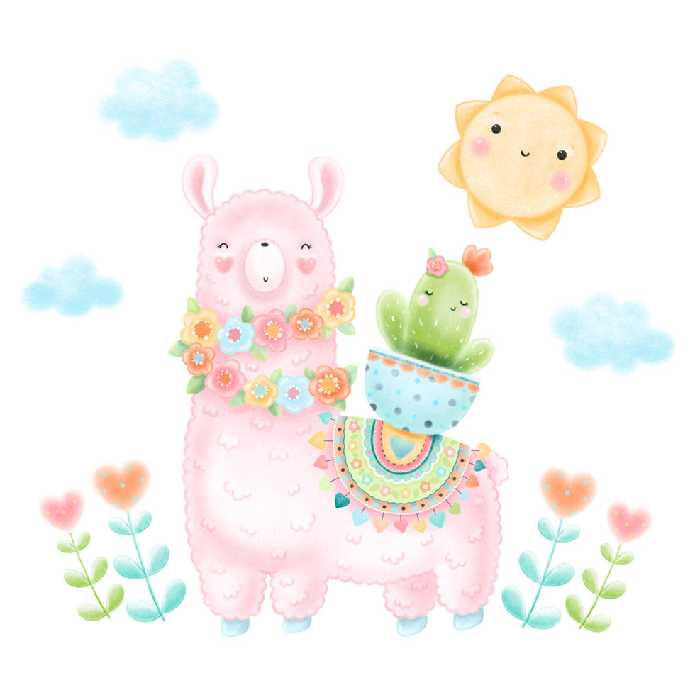 llama with cactus and sunshine illustration