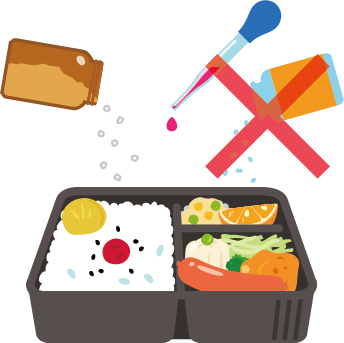 無添加冷凍食品として鮮度と品質を維持したお弁当のイラスト