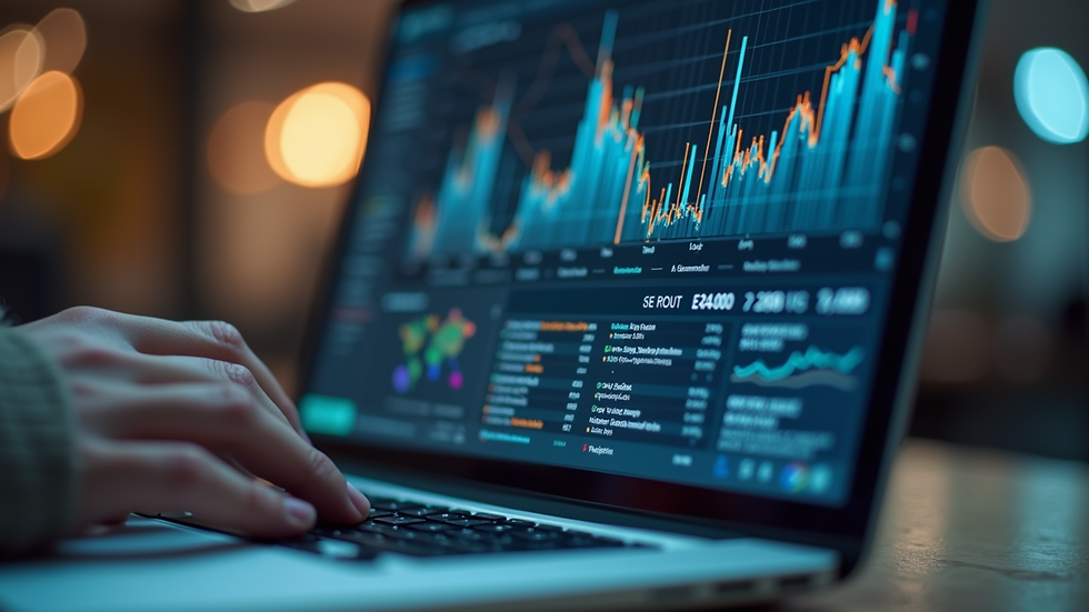 Eye-level view of a person analyzing SEO data on a laptop
