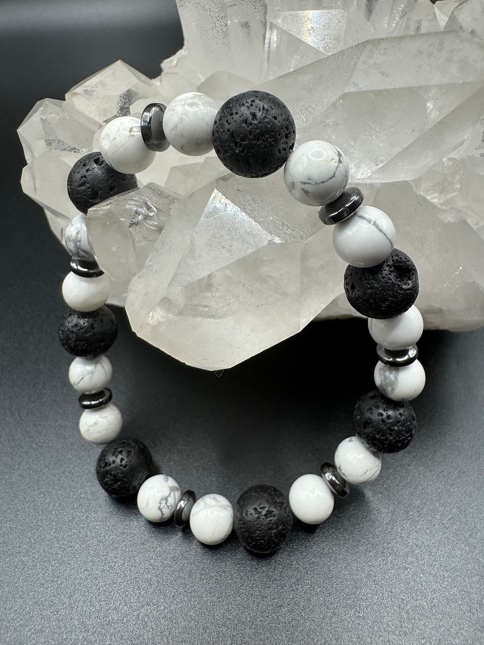 Men's White Howlite, Black Lava & Hematite Stretch Bracelet