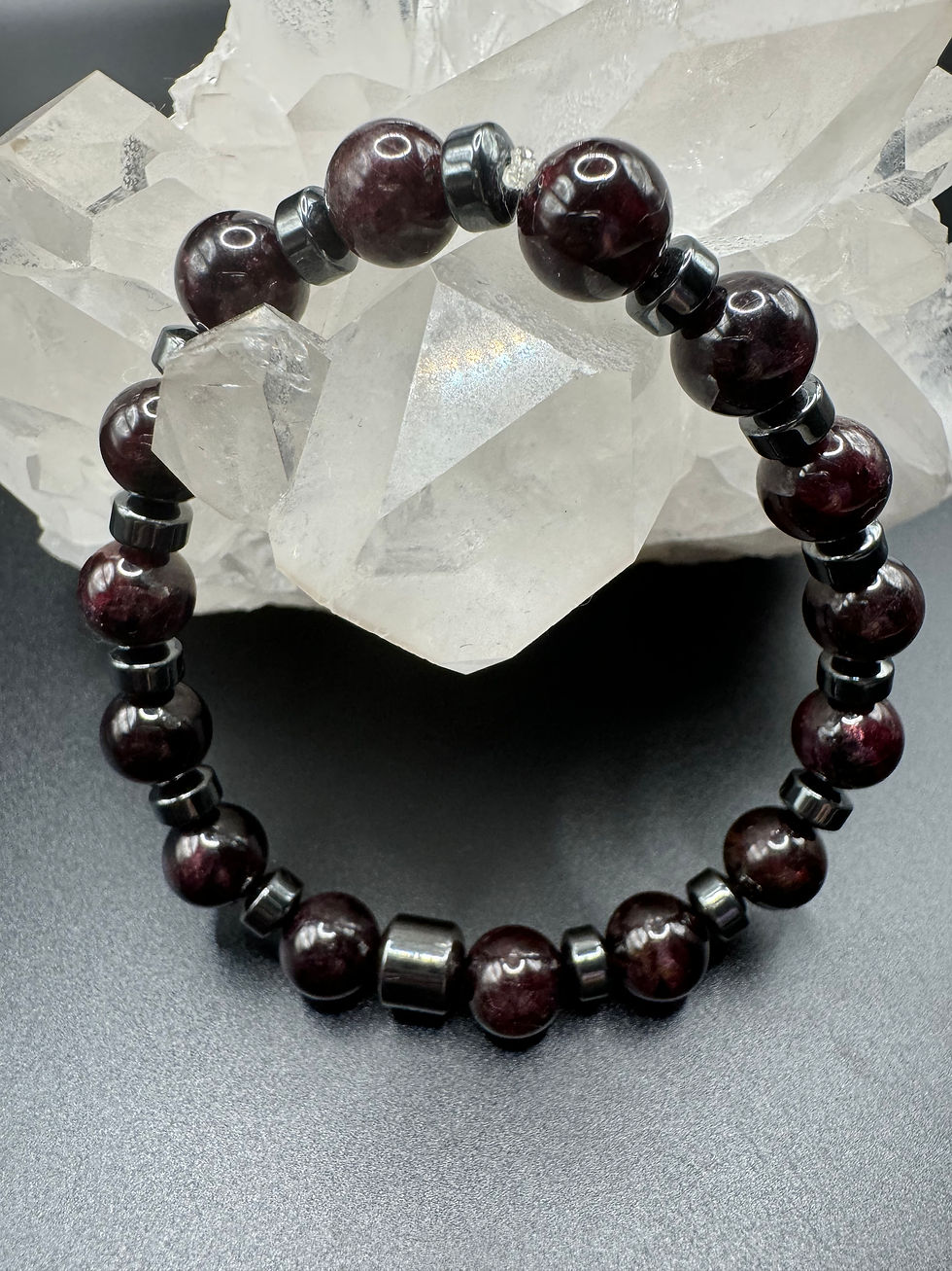 Men's Garnet & Hematite Stretch Bracelet