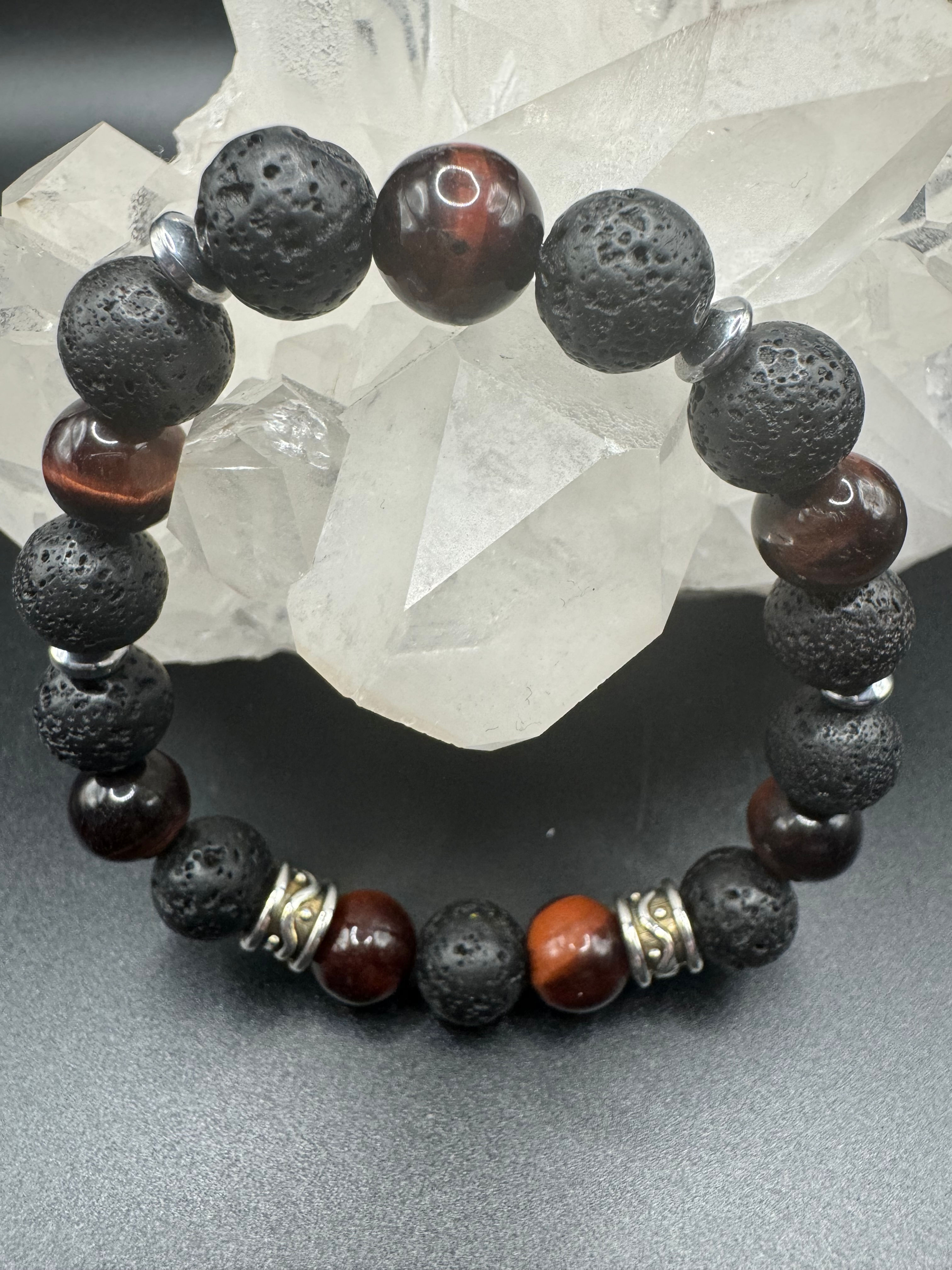 Men's Tigers Eye, Lava & Hematite Stretch Bracelet