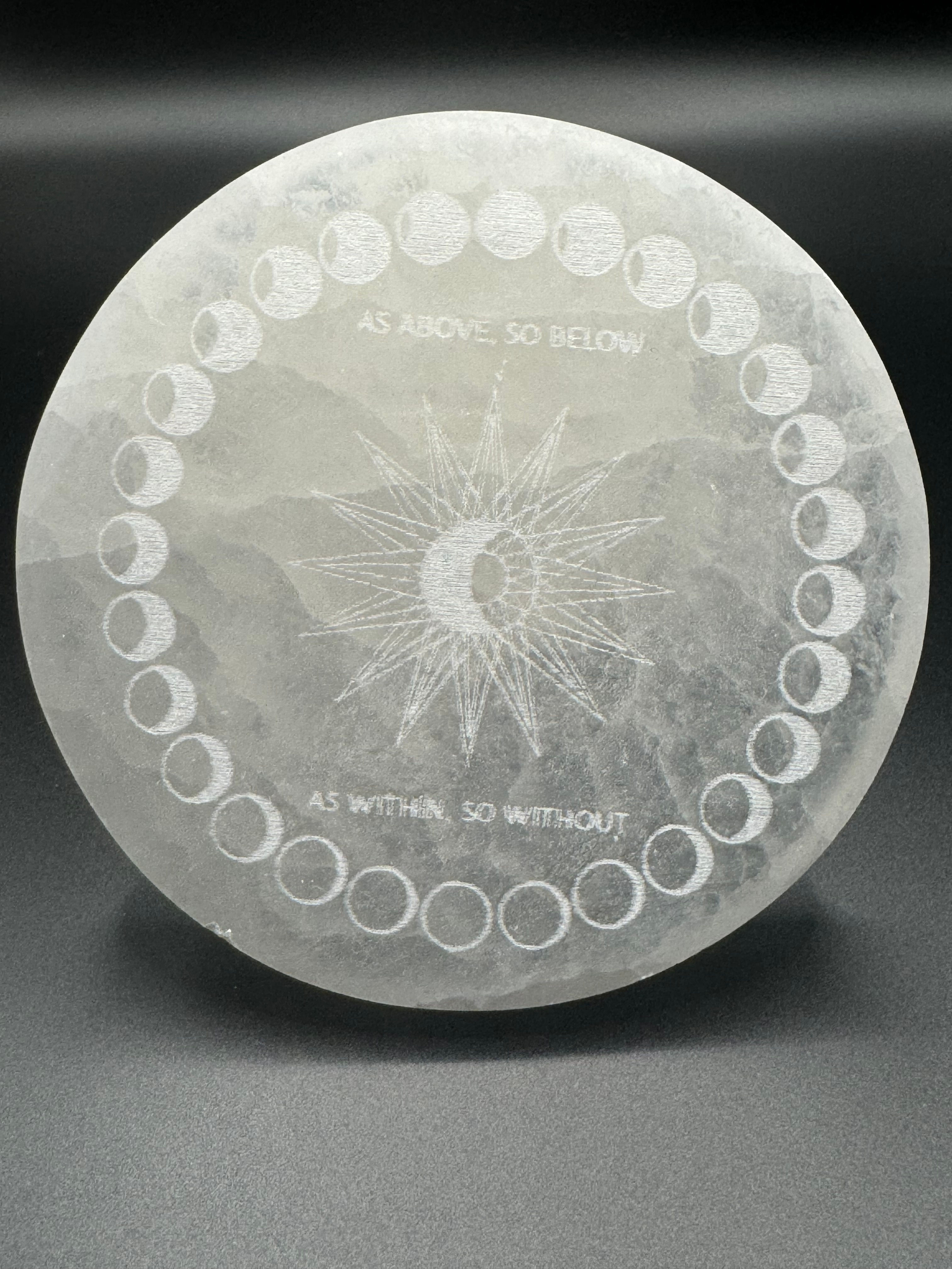 Selenite Round Charging Plate - Moon Phases