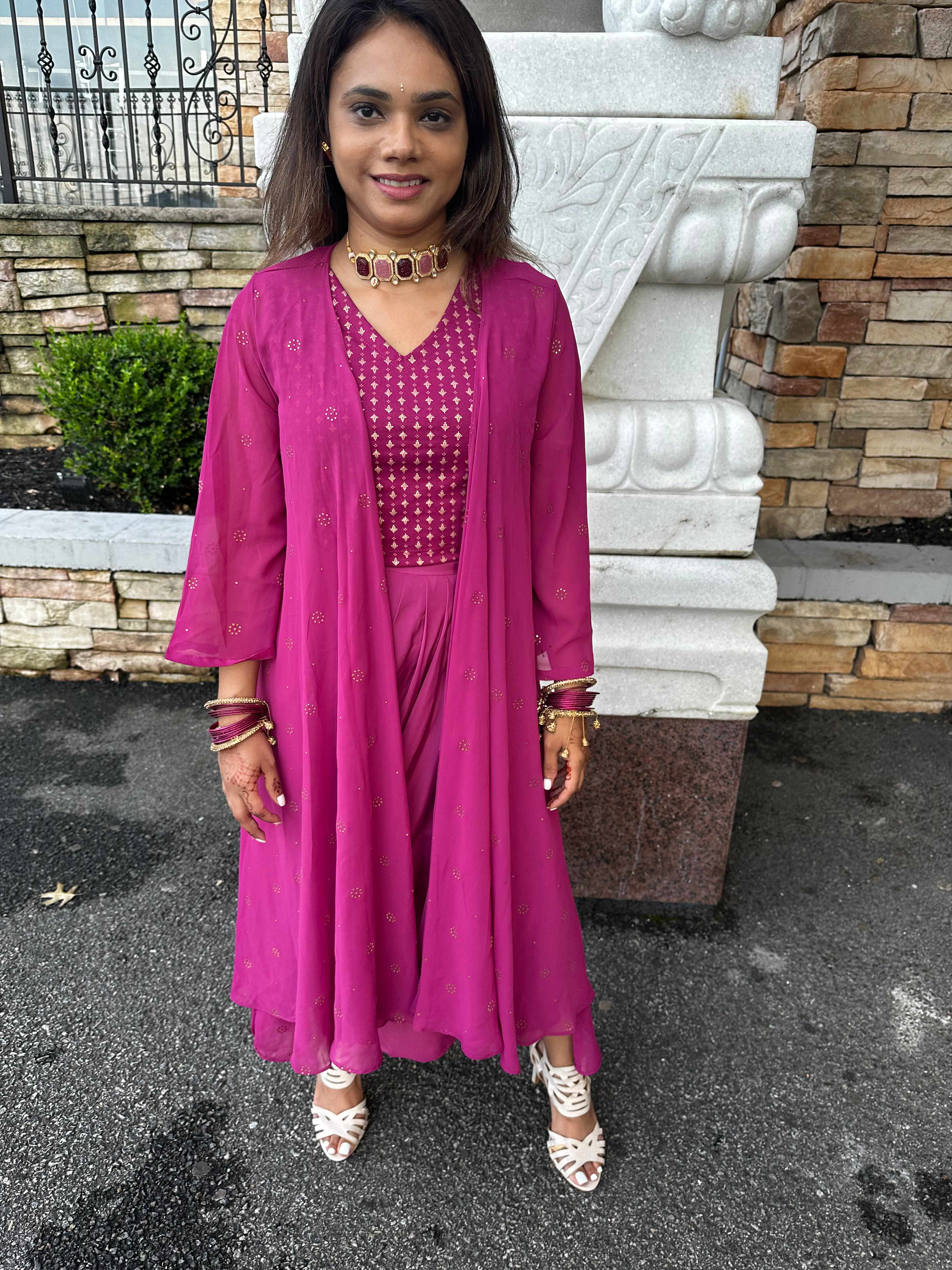 Fuschia Lehenga and Cape Set