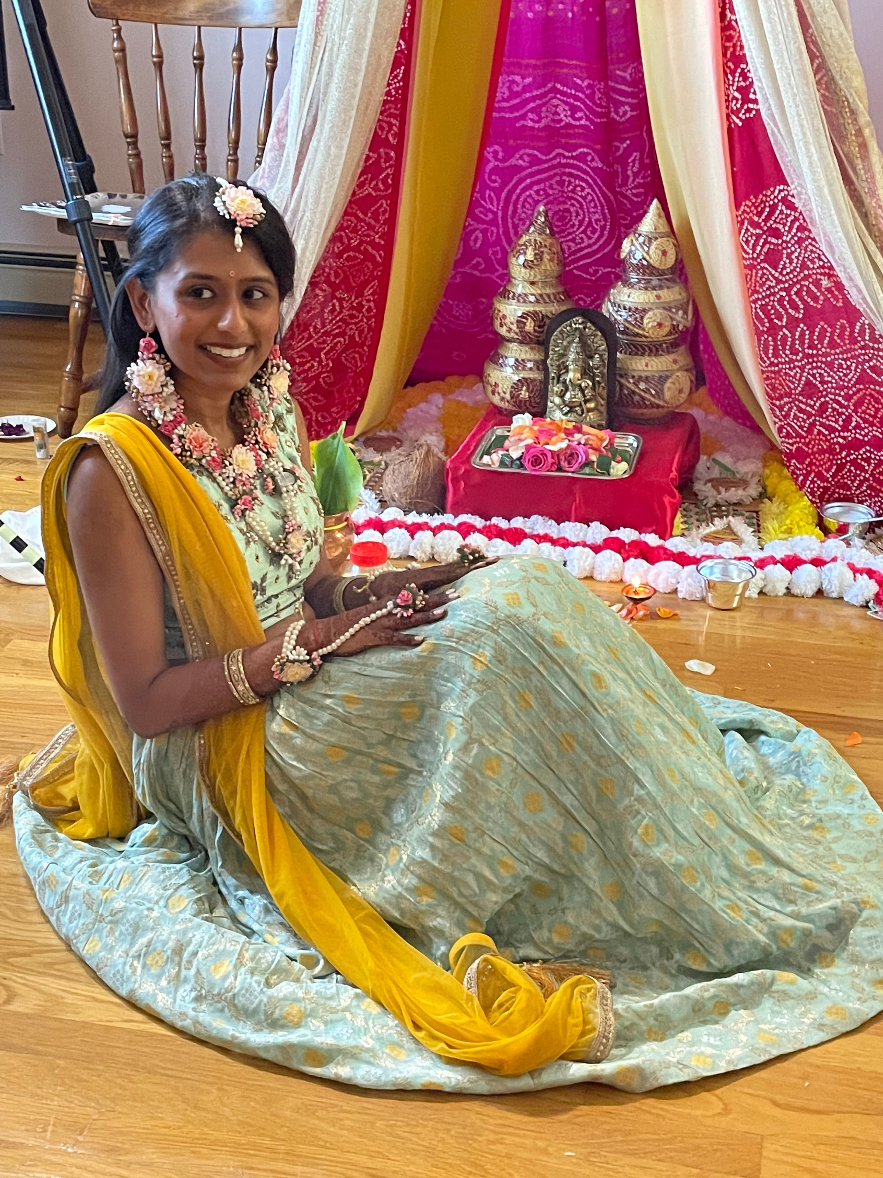 Sea Blue Lehenga w/ Yellow Dupatta