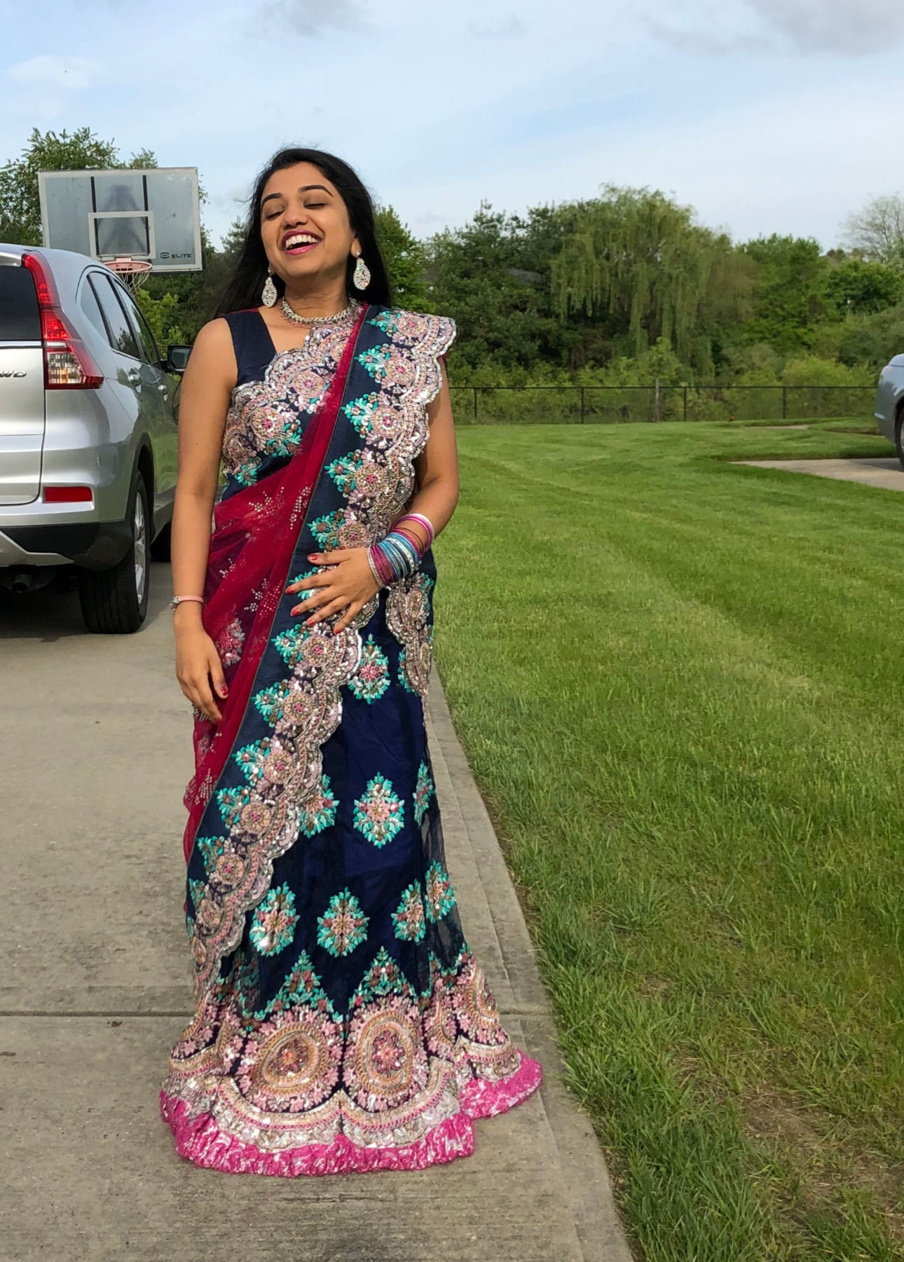 Royal Blue and Pink Lehenga