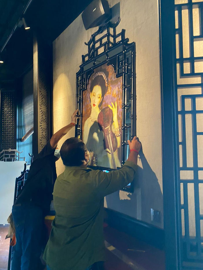 Art and frame Designed and created by SANTI design house.  For the W hotel.  The restaurant name is BABAN.  It is a modern Chinese theme.