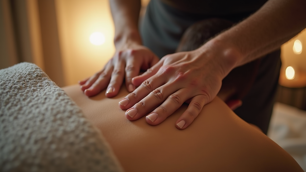 Close-up view of a massage therapy session focusing on a man's back