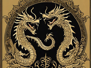 Black Background, the words _SEADRAGON PRODUCTIONS_ written in Thai_Laotian Temple Design