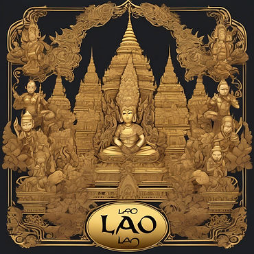 Studio Ghibli Style Lao people infont of that Luang everyone in traditional Tai style wit