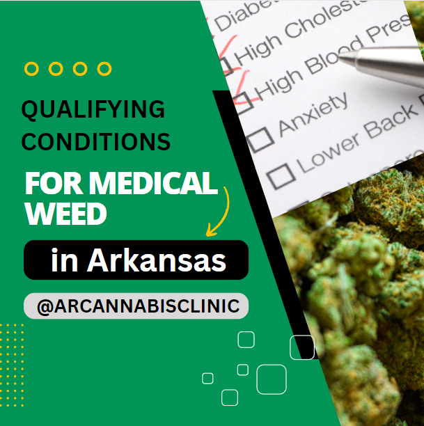 medical chart and dried weed:  Qualifying Conditions for Medical Weed in Arkansas