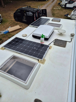 View of the roof of a very clean White caravan in Hertfordshire after having a valet from West Valet and Pressure Washing.