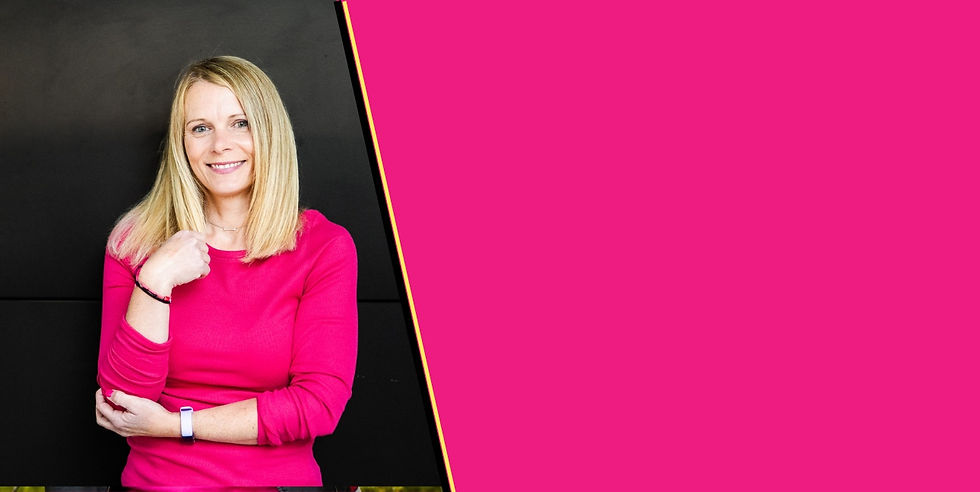 Wix Website Designer and SEO Service from SEO Jo - the image has a black background with a picture of Jo smiling at the camera in a bright pink top