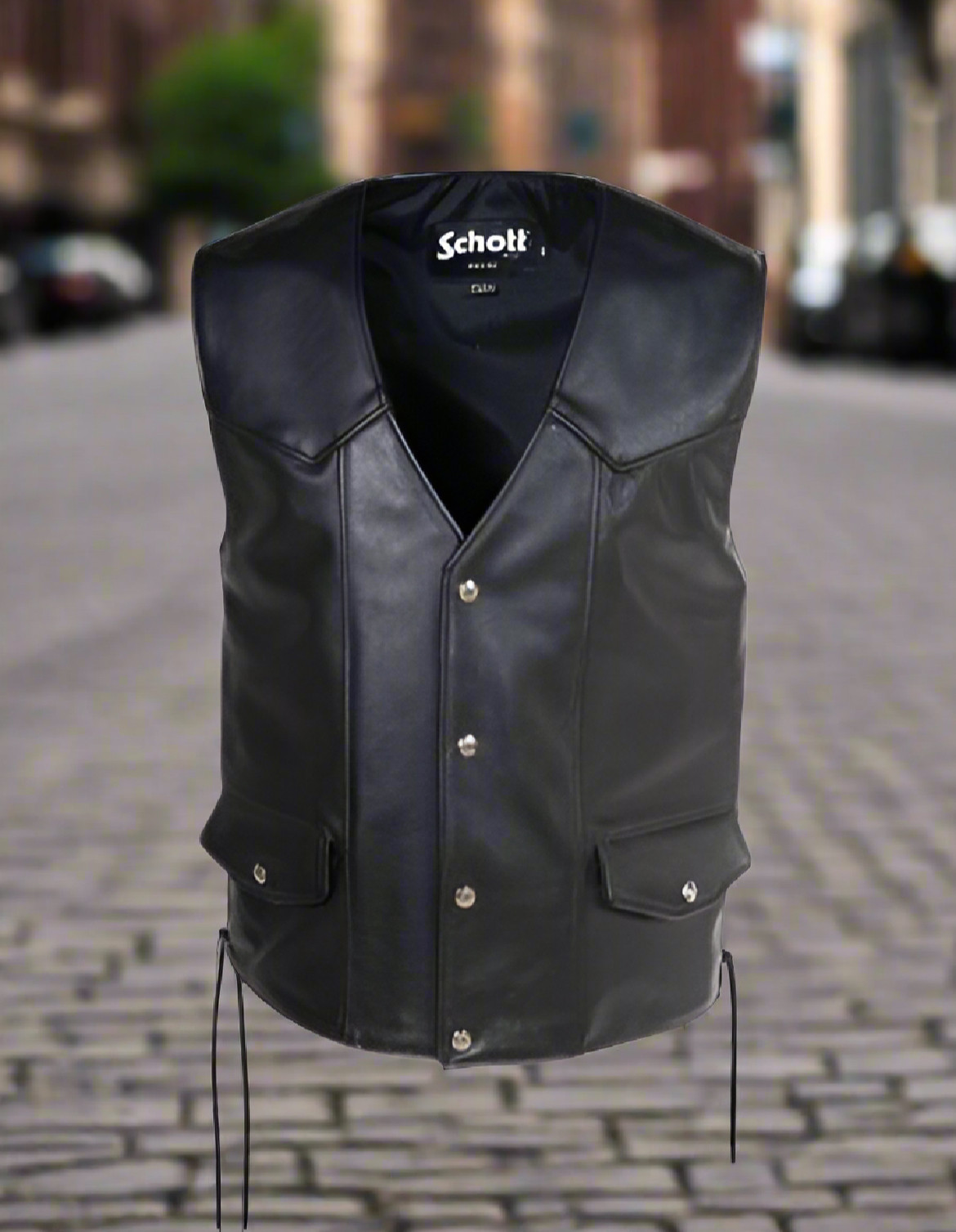 Schott Laced Genine Pebbled Cowhide Club vest