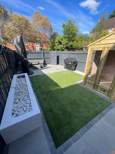 Porcelain Patio, Artificial Grass & Raised Planter Crawley