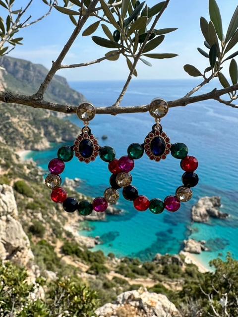 Elegant Multicolor Gemstone Earrings From Sicily