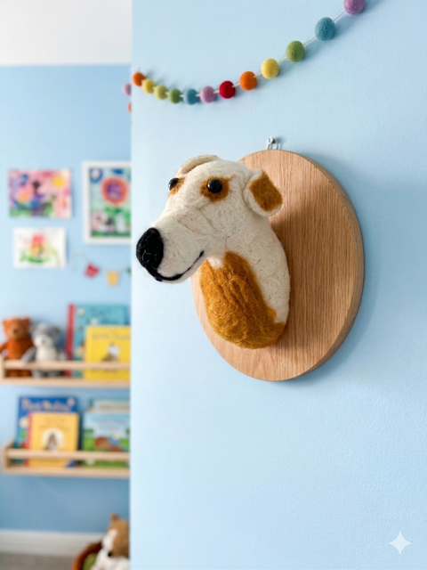 Handcrafted Tan and White Felt Dear head for Kids Room