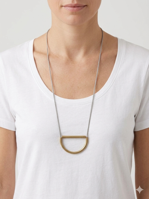 Modern Minimalist Brass Half-Moon Necklace