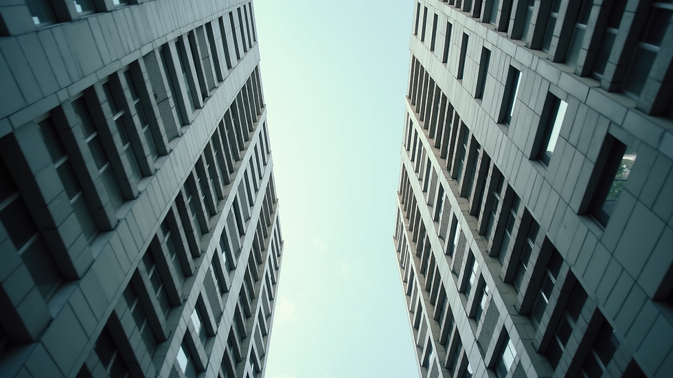 Eye-level view of a modern apartment building