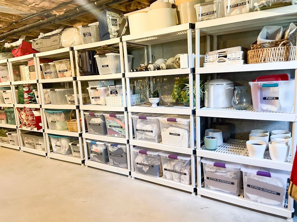 a decluttered and organized basement