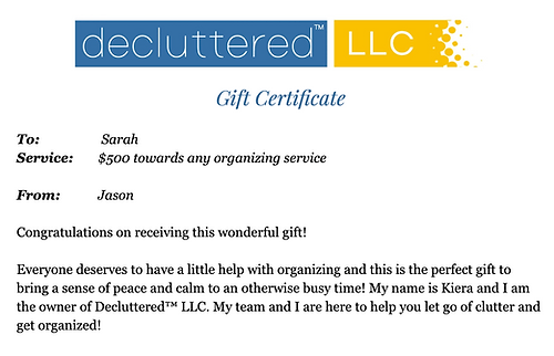Decluttered LLC Gift Certificate